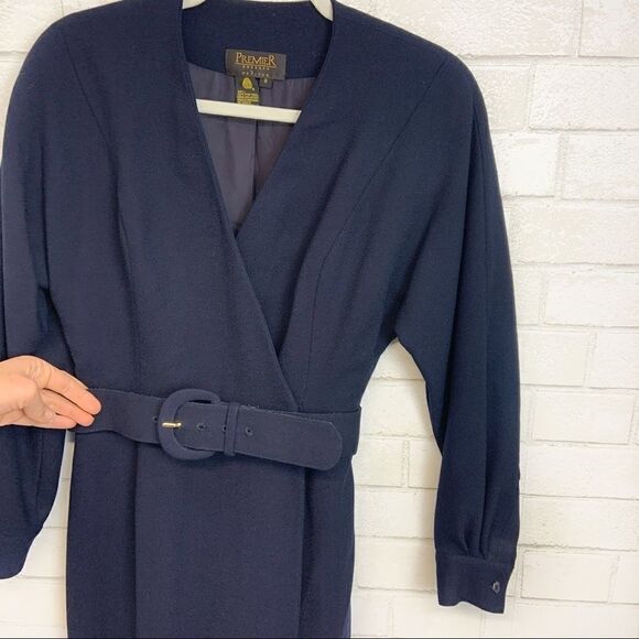 Vintage Premier 80's Wool Wrap Dress w/ Belt S17 - Picture 3 of 8